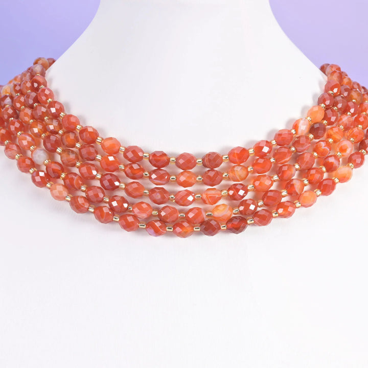 Dyed Red Strip Agate Faceted Rice Barrel Beads Size 6x8mm Jewelry Making 15.5 Inch Strand