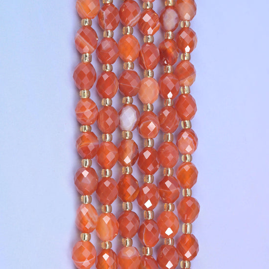 Dyed Red Strip Agate Faceted Rice Barrel Beads Size 6x8mm Jewelry Making 15.5 Inch Strand