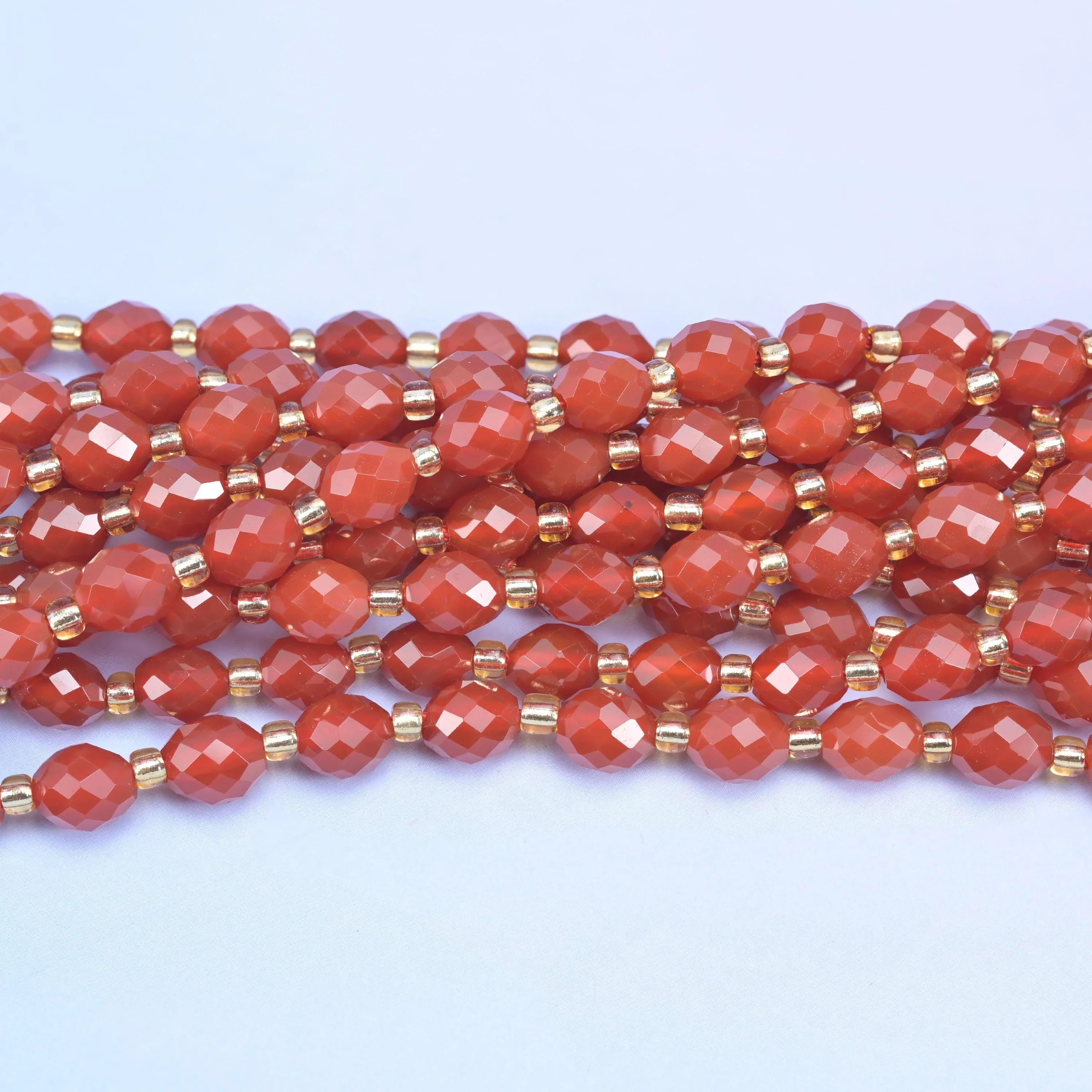 Red Agate Faceted Rice Barrel Beads Size 6x8mm Jewelry Making 15.5 Inch Strand