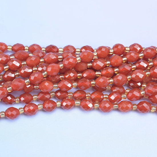 Red Agate Faceted Rice Barrel Beads Size 6x8mm Jewelry Making 15.5 Inch Strand