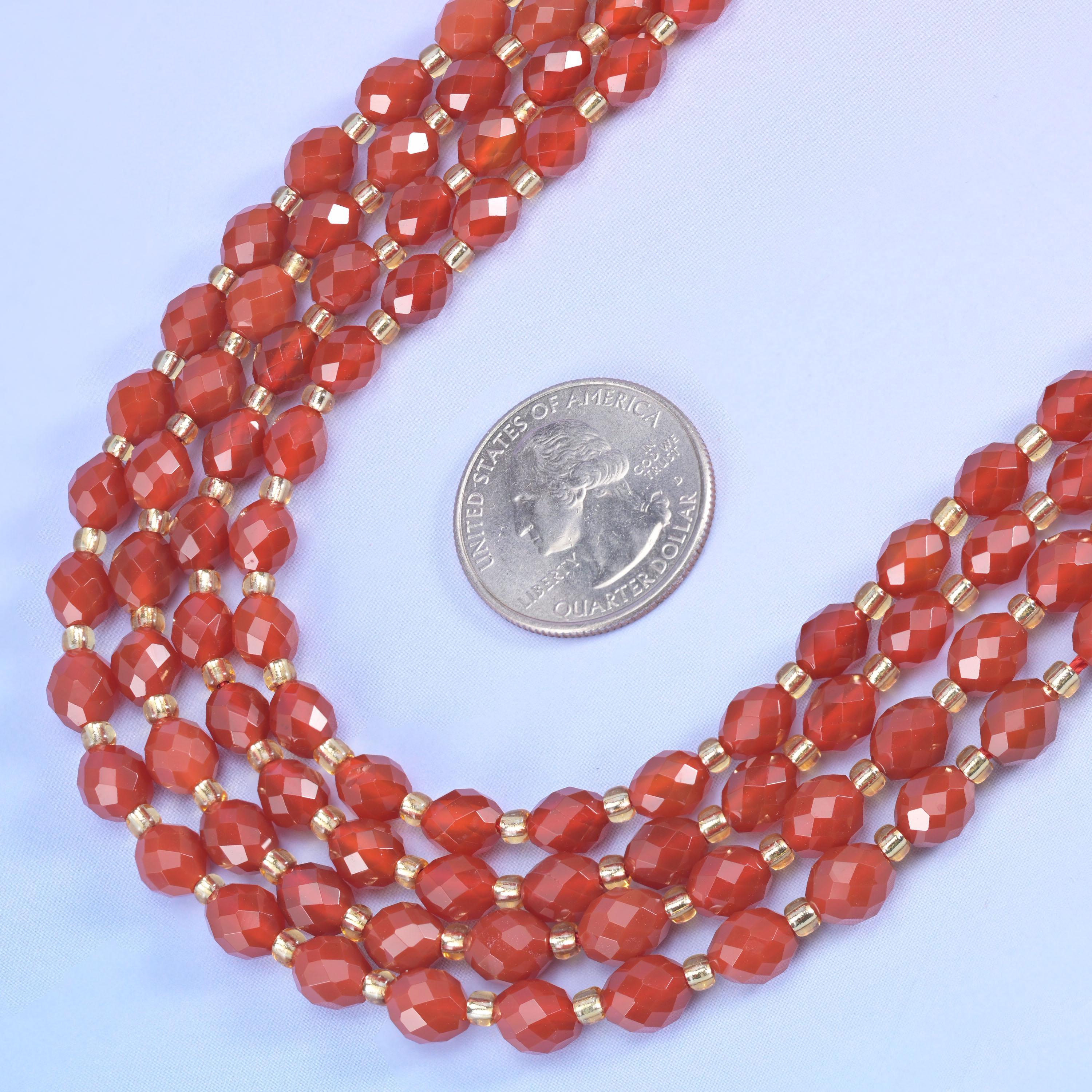 Red Agate Faceted Rice Barrel Beads Size 6x8mm Jewelry Making 15.5 Inch Strand