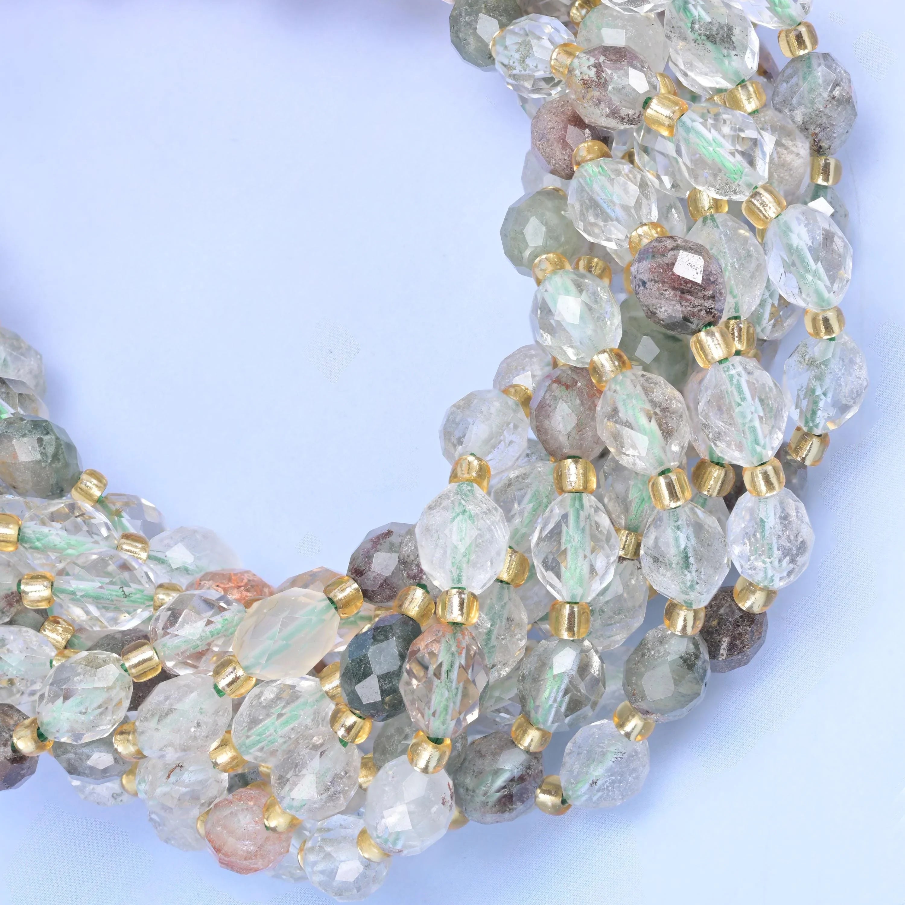 Green Phantom Quartz Faceted Rice Barrel Beads Size 6x8mm Jewelry Making 15.5 Inch Strand