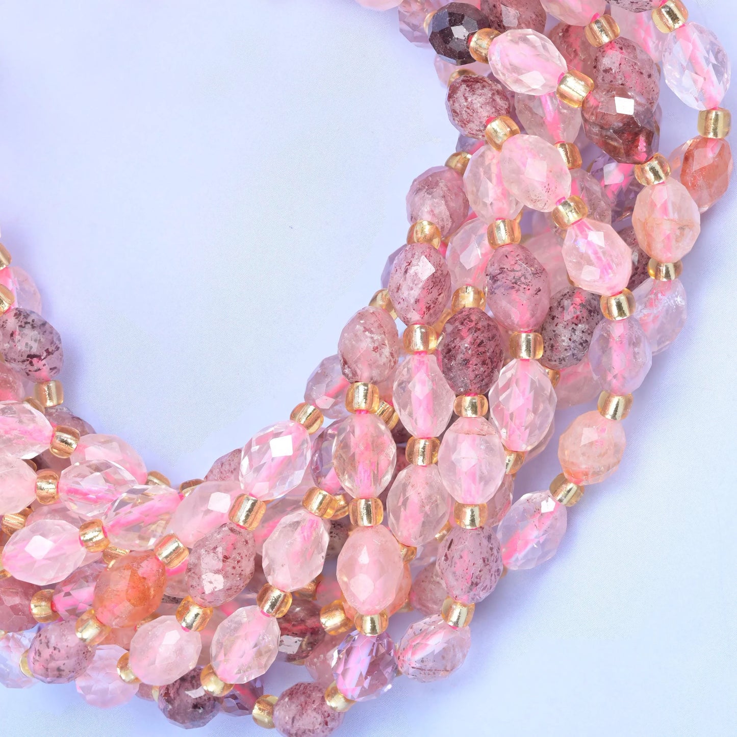 Strawberry Phantom Quartz Faceted Rice Barrel Beads Size 6x8mm Jewelry Making 15.5 Inch Strand