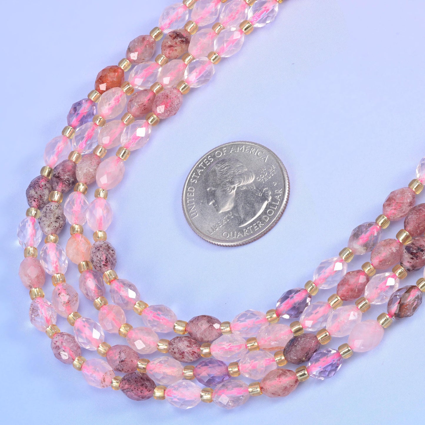 Strawberry Phantom Quartz Faceted Rice Barrel Beads Size 6x8mm Jewelry Making 15.5 Inch Strand