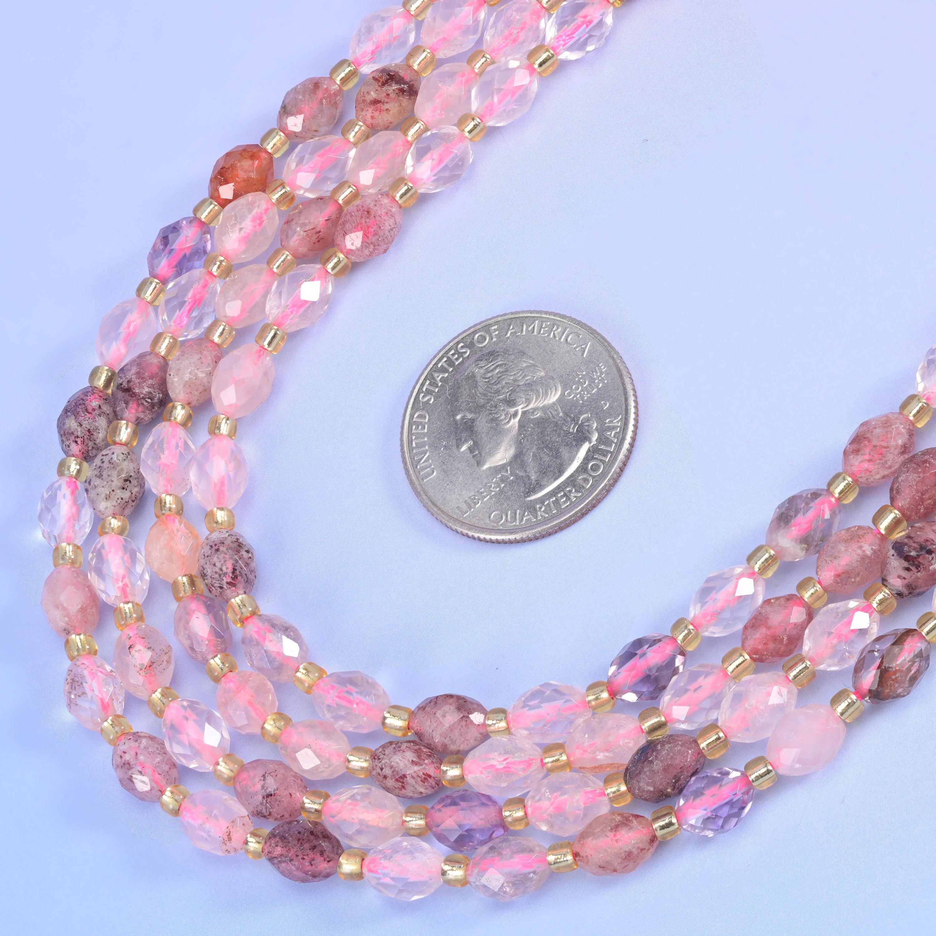 Strawberry Phantom Quartz Faceted Rice Barrel Beads Size 6x8mm Jewelry Making 15.5 Inch Strand