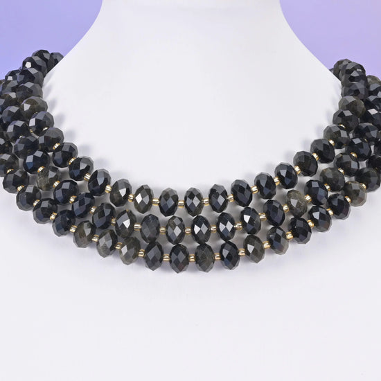 Gold Obsidian Faceted Rondelle Beads Size 6x10mm Jewelry Making 15.5 Inch Strand