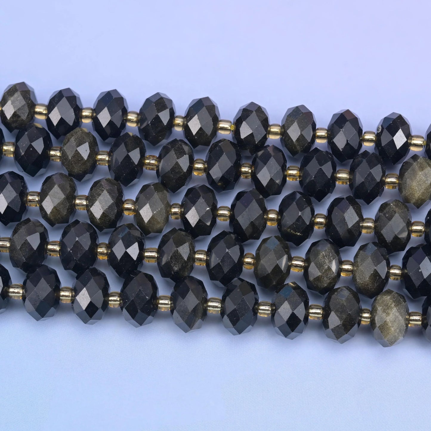 Gold Obsidian Faceted Rondelle Beads Size 6x10mm Jewelry Making 15.5 Inch Strand