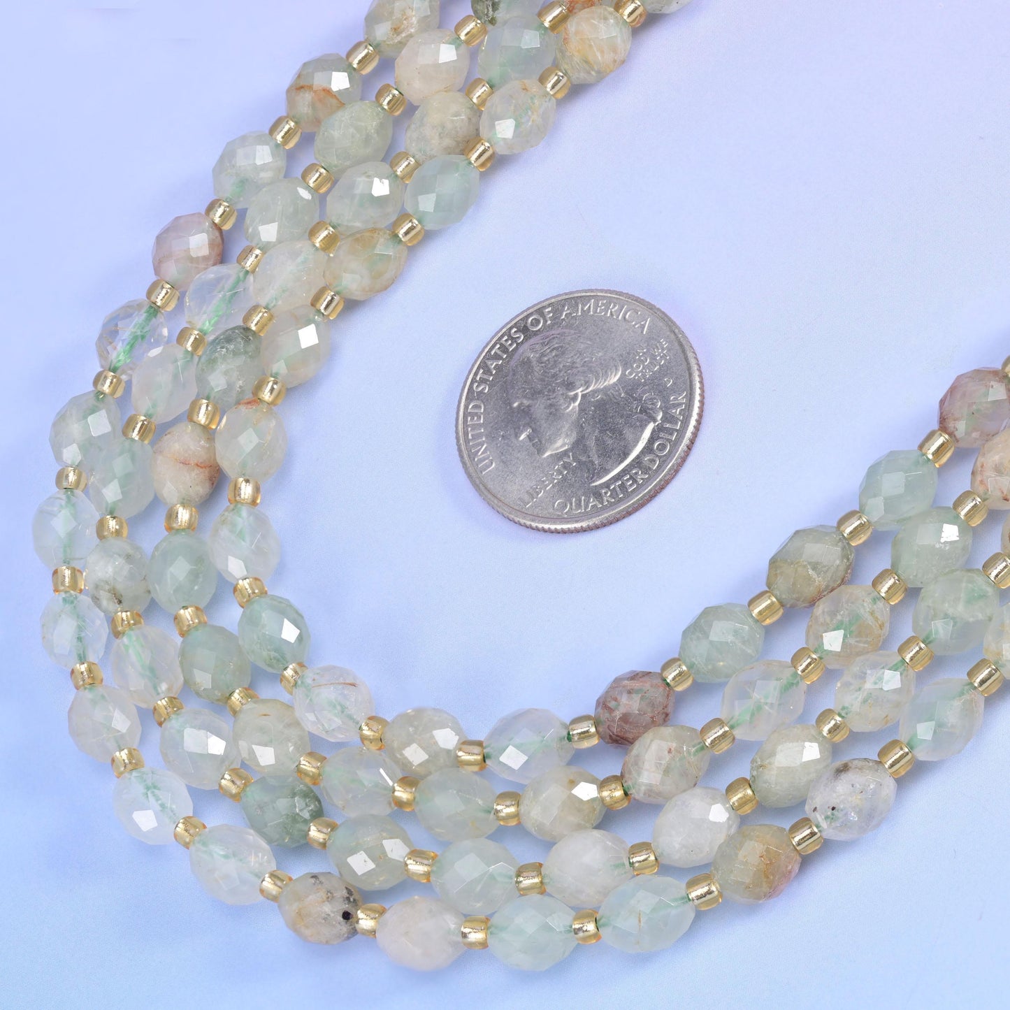 Green Rutilated Quartz Faceted Rice Barrel Beads Size 6x8mm Jewelry Making 15.5 Inch Strand