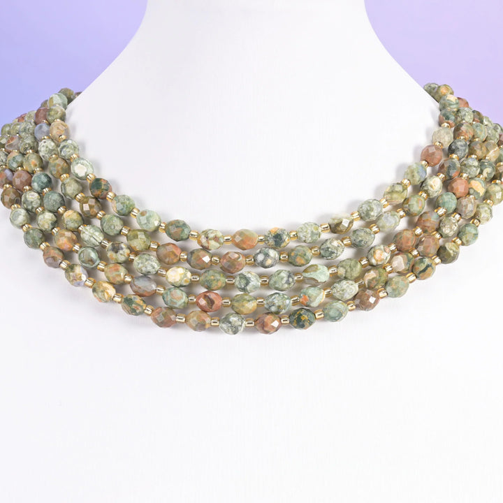 Snake Skin Jasper Faceted Rice Barrel Beads Size 6x8mm Jewelry Making 15.5 Inch Strand