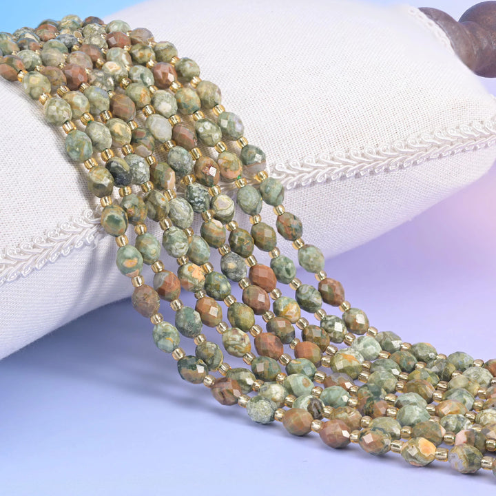 Snake Skin Jasper Faceted Rice Barrel Beads Size 6x8mm Jewelry Making 15.5 Inch Strand