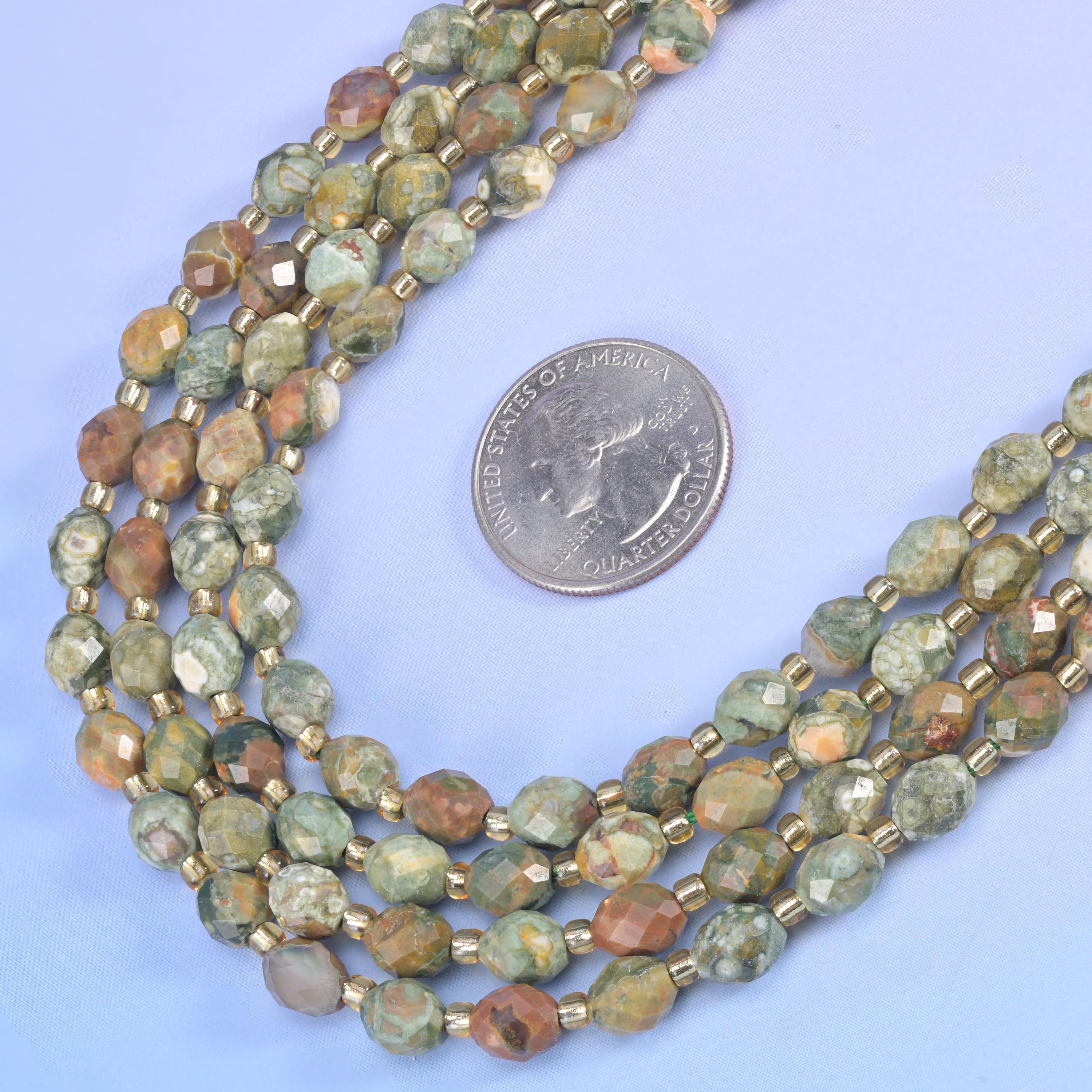 Snake Skin Jasper Faceted Rice Barrel Beads Size 6x8mm Jewelry Making 15.5 Inch Strand