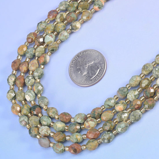 Snake Skin Jasper Faceted Rice Barrel Beads Size 6x8mm Jewelry Making 15.5 Inch Strand