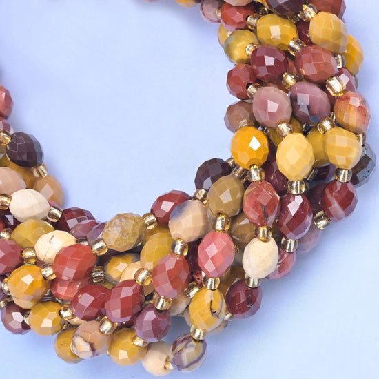 Mookaite Jasper Faceted Rice Barrel Beads Size 6x8mm Jewelry Making 15.5 Inch Strand