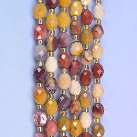 Mookaite Jasper Faceted Rice Barrel Beads Size 6x8mm Jewelry Making 15.5 Inch Strand
