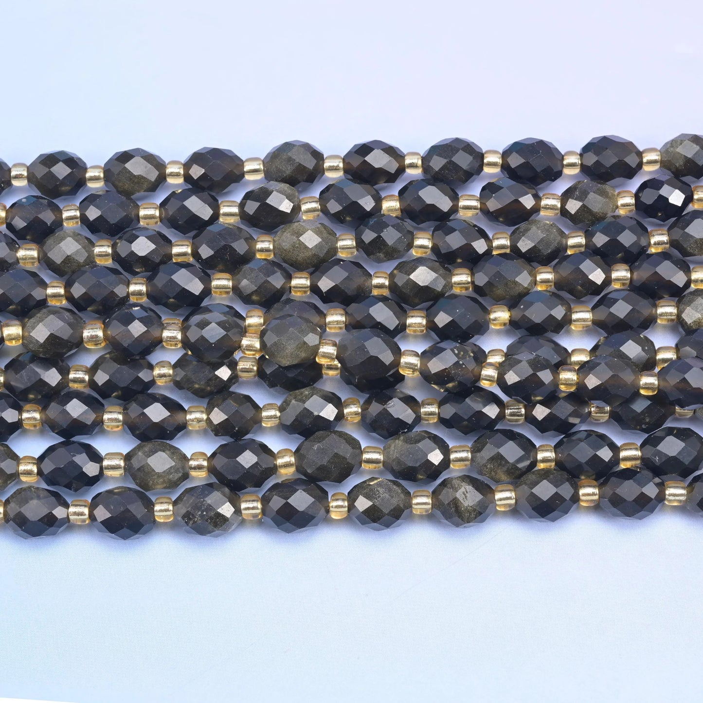 Gold Obsidian Faceted Rice Barrel Beads Size 6x8mm Jewelry Making 15.5 Inch Strand