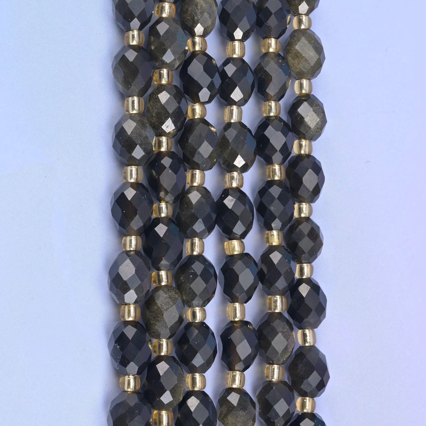 Gold Obsidian Faceted Rice Barrel Beads Size 6x8mm Jewelry Making 15.5 Inch Strand
