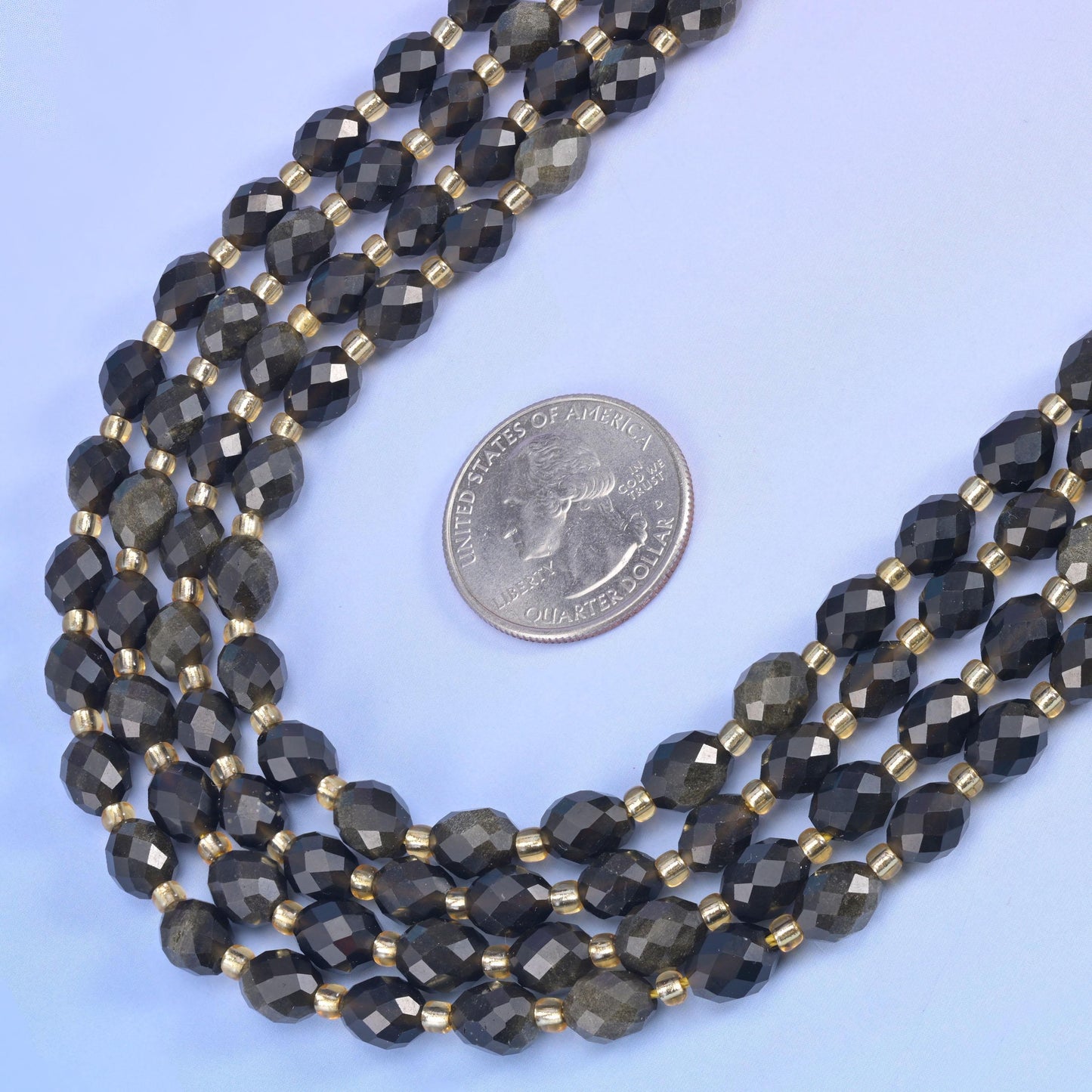 Gold Obsidian Faceted Rice Barrel Beads Size 6x8mm Jewelry Making 15.5 Inch Strand