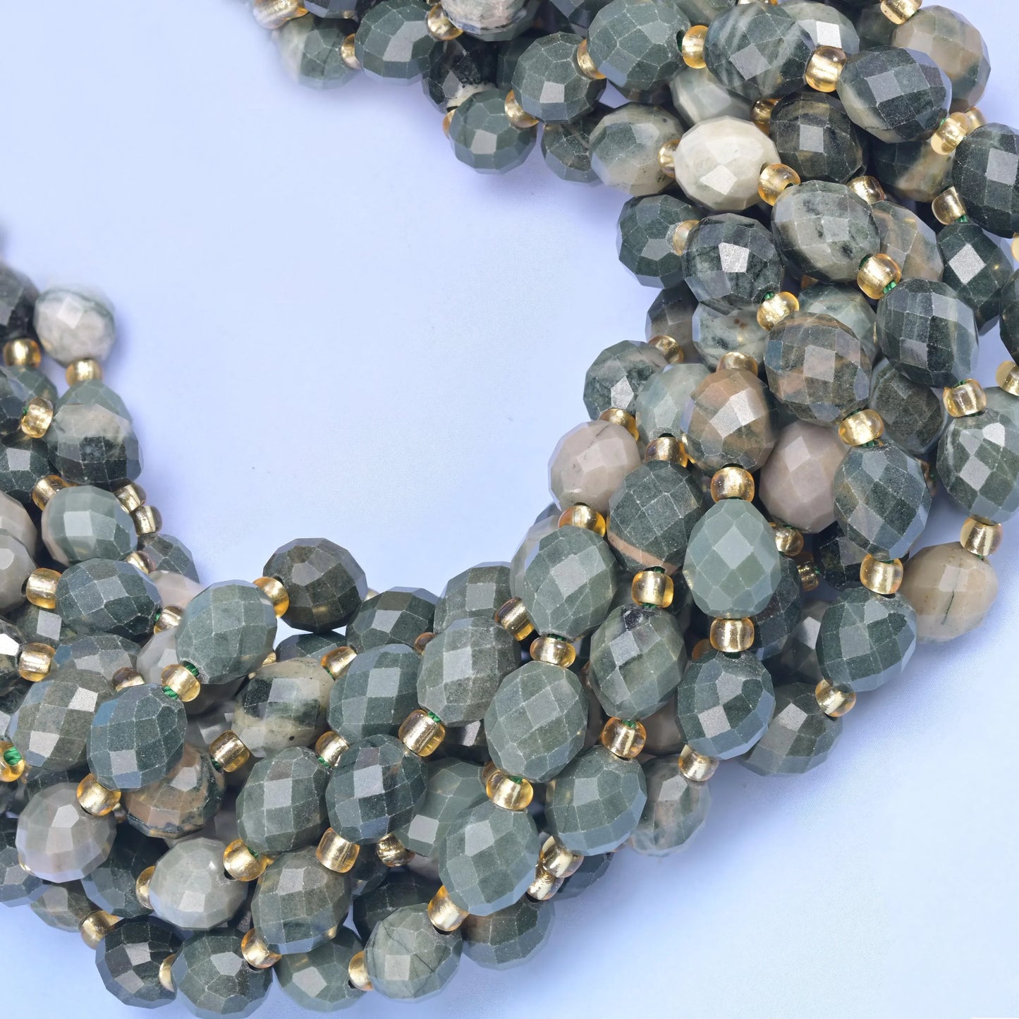 Green Rhodonite Faceted Rice Barrel Beads Size 6x8mm Jewelry Making 15.5 Inch Strand