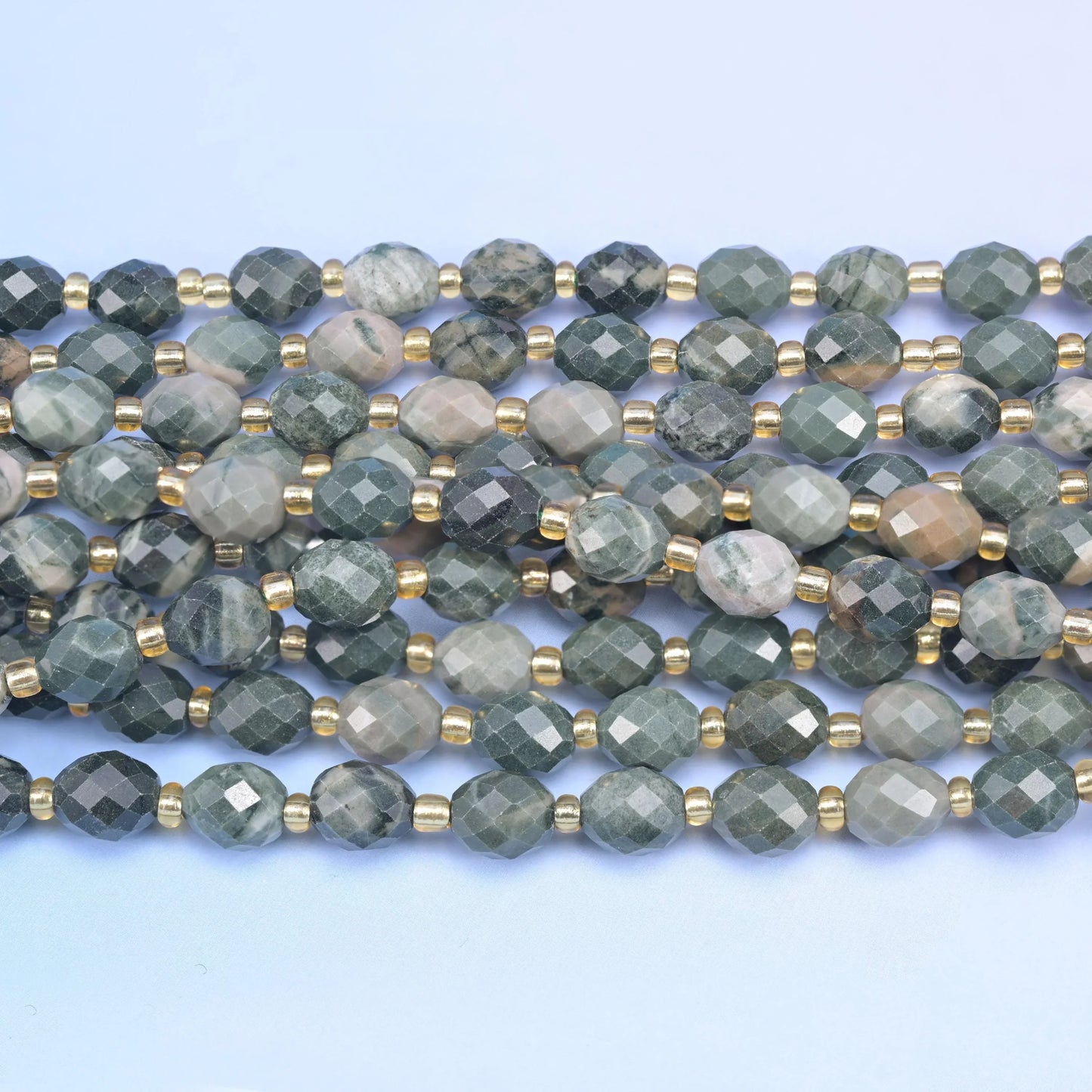 Green Rhodonite Faceted Rice Barrel Beads Size 6x8mm Jewelry Making 15.5 Inch Strand