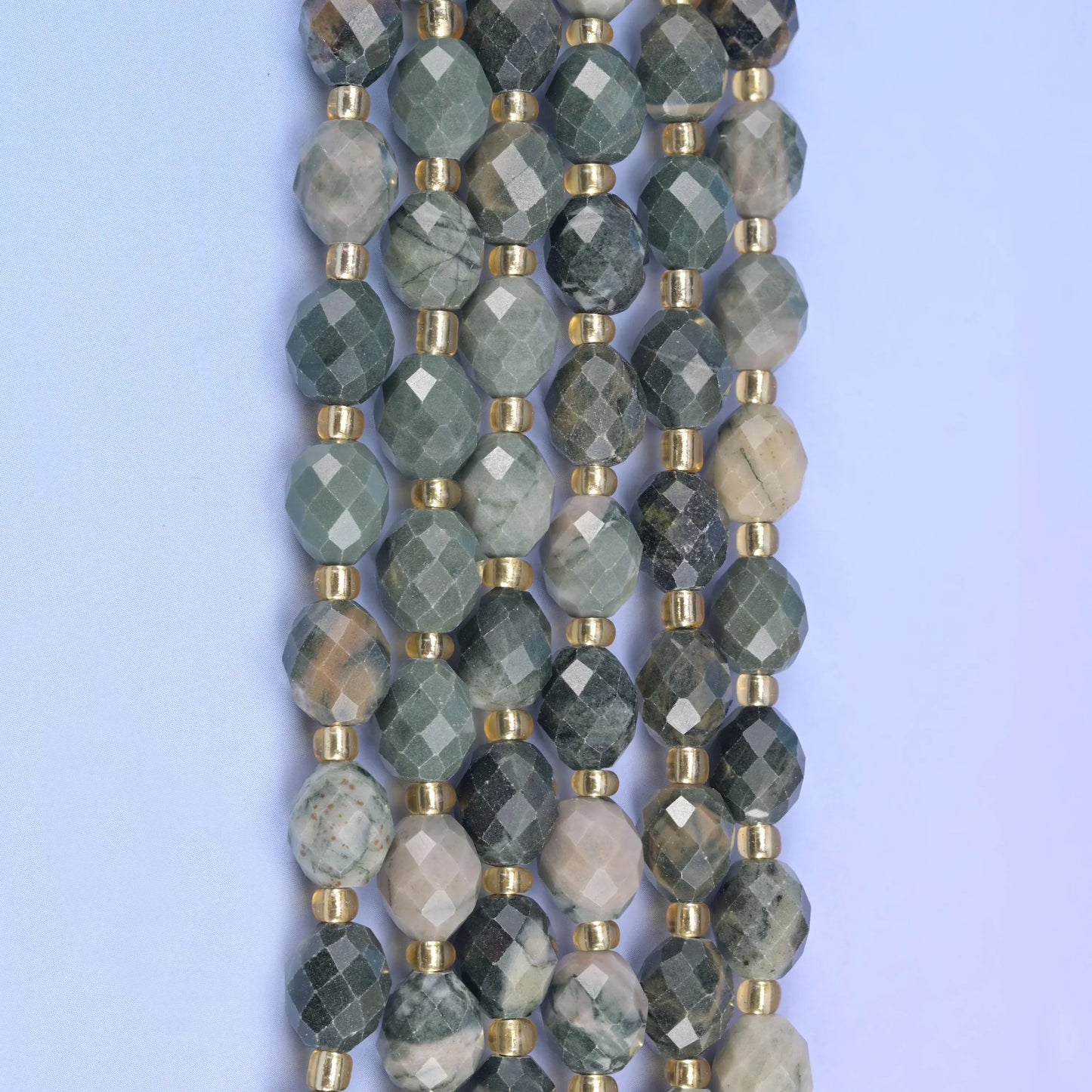 Green Rhodonite Faceted Rice Barrel Beads Size 6x8mm Jewelry Making 15.5 Inch Strand
