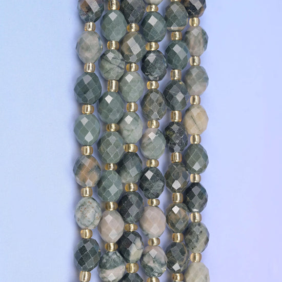 Green Rhodonite Faceted Rice Barrel Beads Size 6x8mm Jewelry Making 15.5 Inch Strand