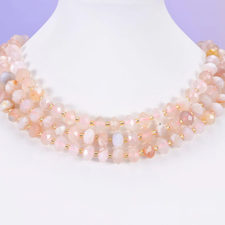 Sakura Flower Agate Faceted Rondelle Beads Size 6x10mm Jewelry Making 15.5 Inch Strand