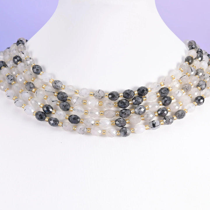 Black Rutilated Quartz Rice Barrel Beads Size 6x8mm Jewelry Making 15.5 Inch Strand