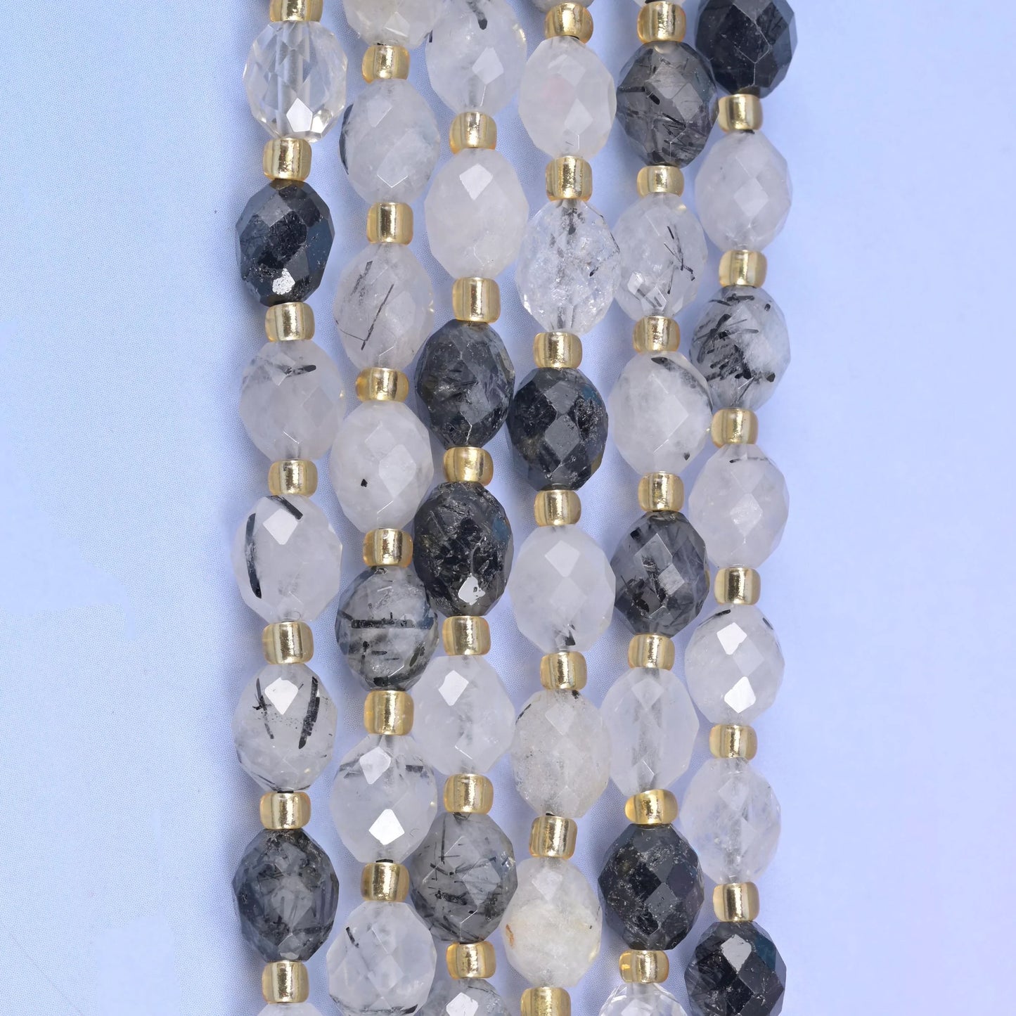 Black Rutilated Quartz Rice Barrel Beads Size 6x8mm Jewelry Making 15.5 Inch Strand