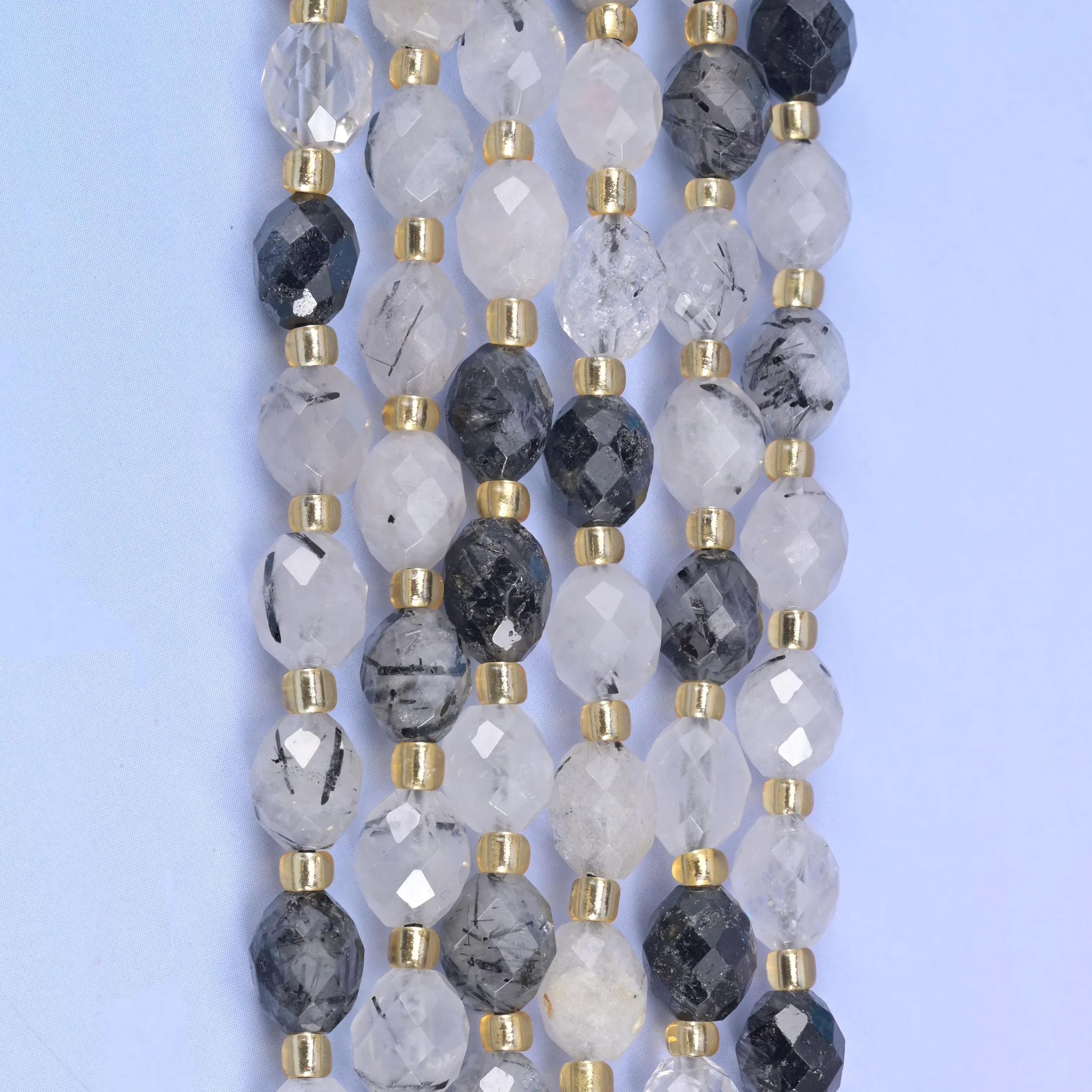 Black Rutilated Quartz Rice Barrel Beads Size 6x8mm Jewelry Making 15.5 Inch Strand
