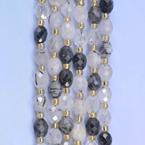 Black Rutilated Quartz Rice Barrel Beads Size 6x8mm Jewelry Making 15.5 Inch Strand