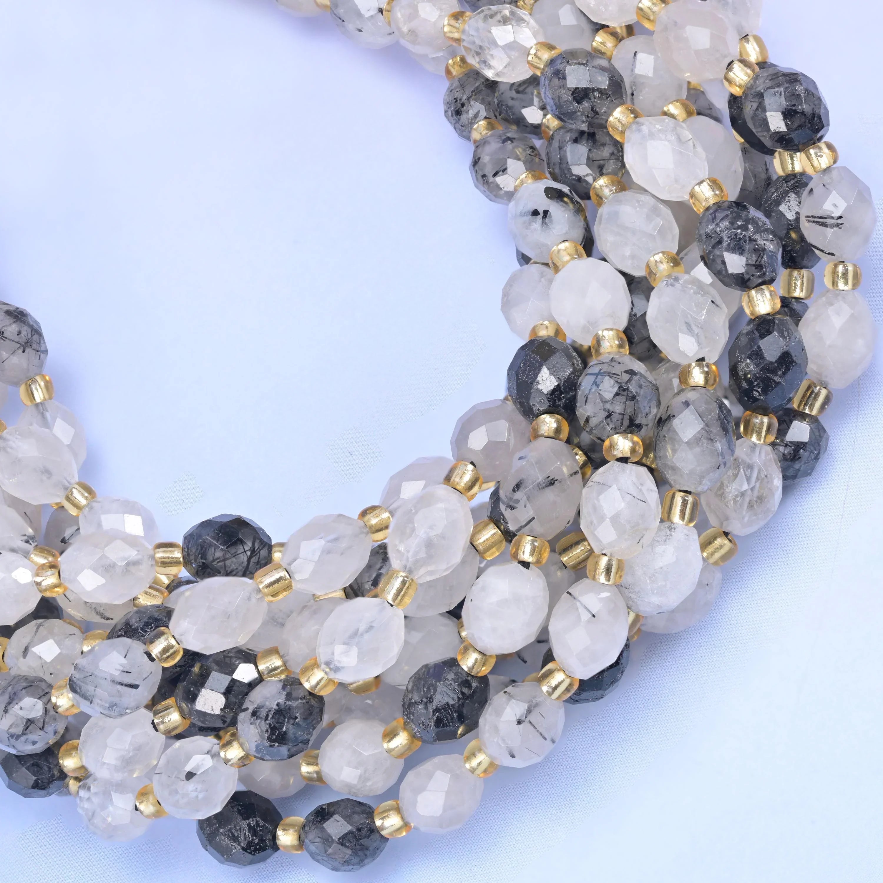 Black Rutilated Quartz Rice Barrel Beads Size 6x8mm Jewelry Making 15.5 Inch Strand