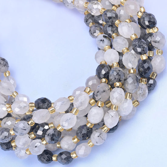 Black Rutilated Quartz Rice Barrel Beads Size 6x8mm Jewelry Making 15.5 Inch Strand