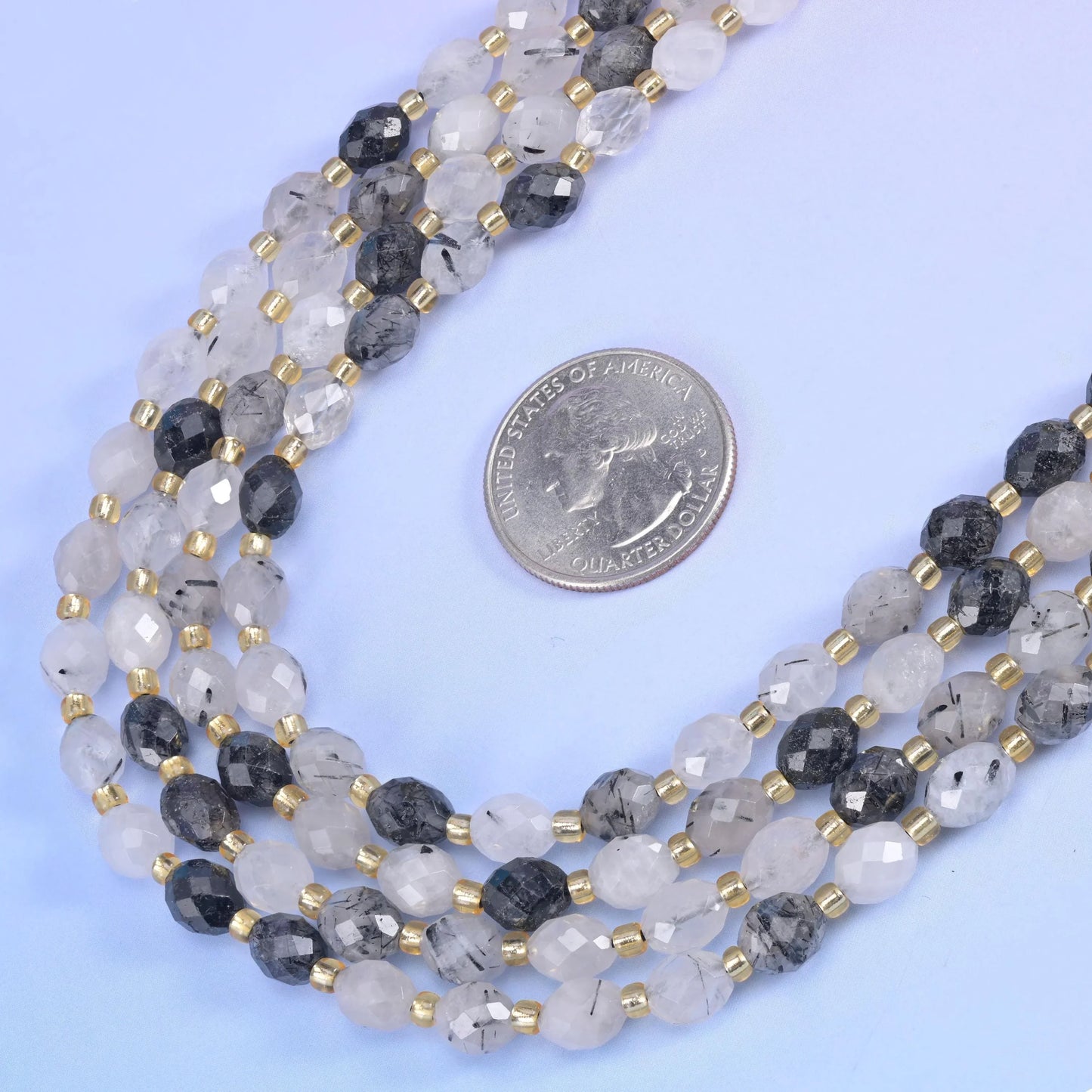 Black Rutilated Quartz Rice Barrel Beads Size 6x8mm Jewelry Making 15.5 Inch Strand