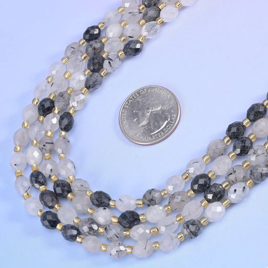 Black Rutilated Quartz Rice Barrel Beads Size 6x8mm Jewelry Making 15.5 Inch Strand
