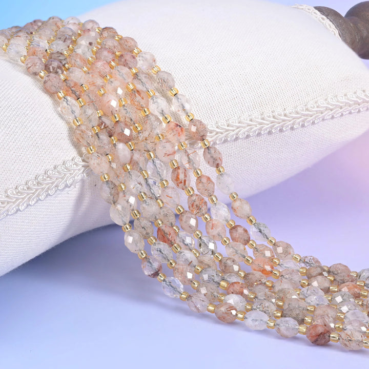 Red Copper Rutilated Quartz Rice Barrel Beads Size 6x8mm Jewelry Making 15.5 Inch Strand