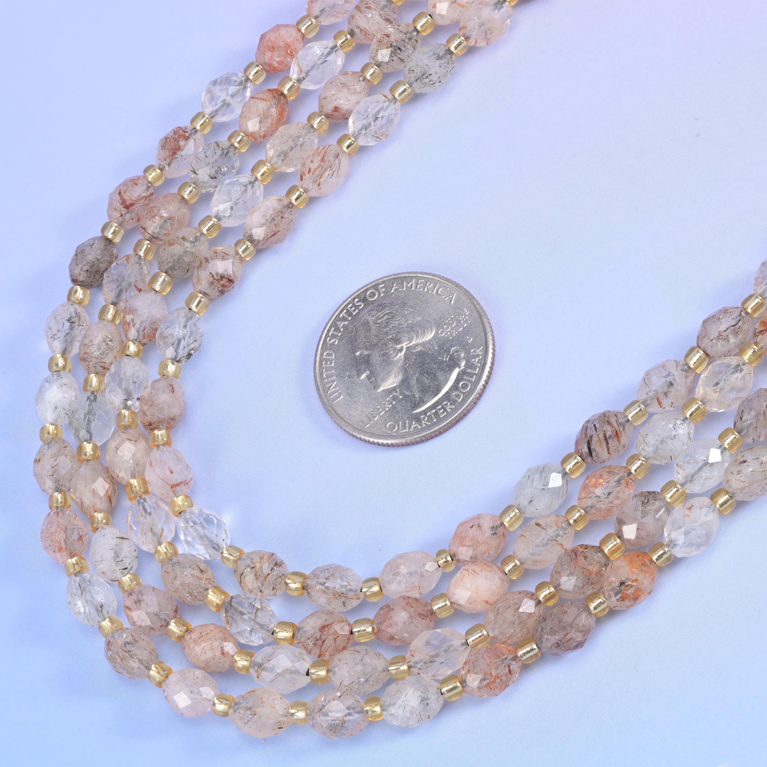 Red Copper Rutilated Quartz Rice Barrel Beads Size 6x8mm Jewelry Making 15.5 Inch Strand