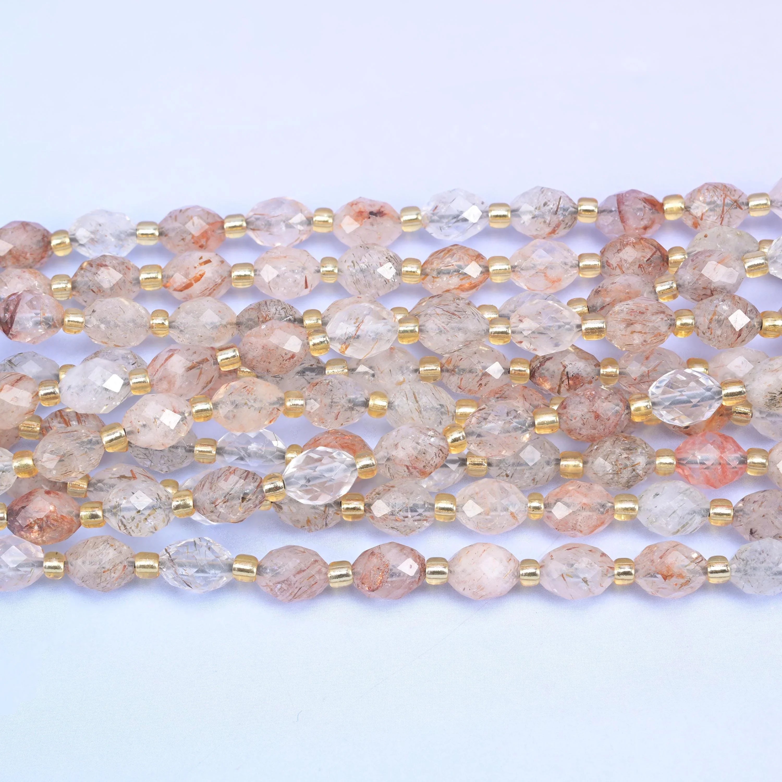 Red Copper Rutilated Quartz Rice Barrel Beads Size 6x8mm Jewelry Making 15.5 Inch Strand