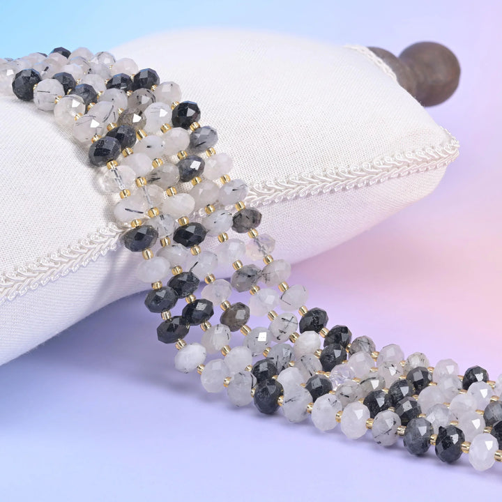 Black Rutilated Quartz Faceted Rondelle Beads Size 6x10mm Jewelry Making 15.5 Inch Strand