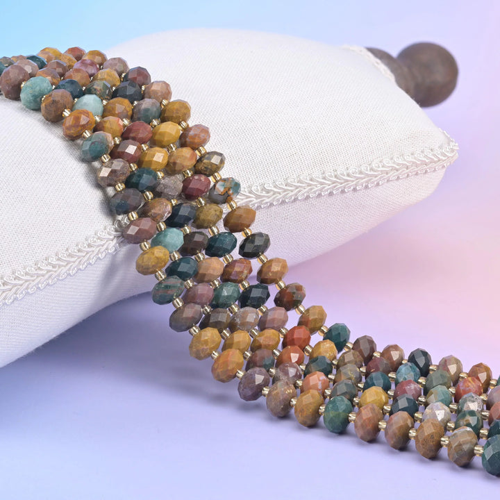 Ocean Agate Faceted Rondelle Beads Size 6x10mm Jewelry Making 15.5 Inch Strand