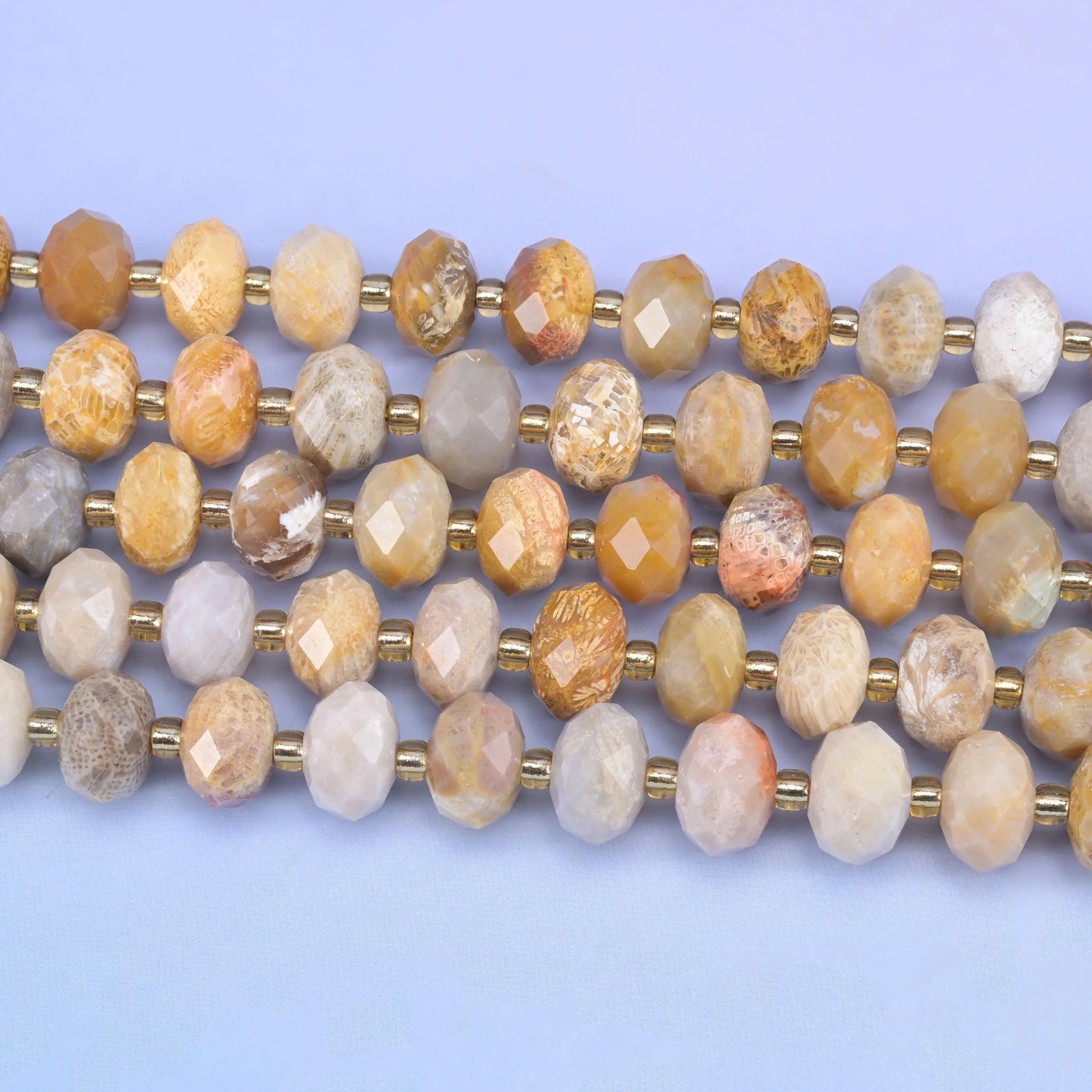 Fossil Coral Faceted Rondelle Beads Size 6x10mm Jewelry Making 15.5 Inch Strand