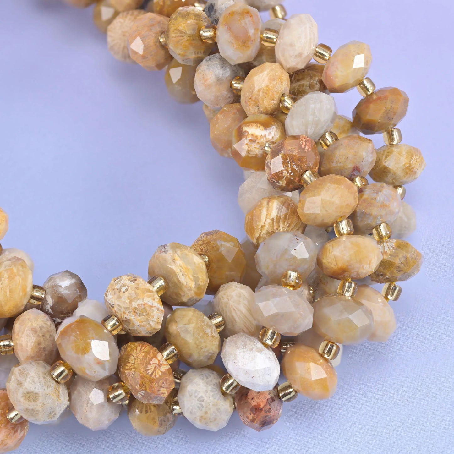 Fossil Coral Faceted Rondelle Beads Size 6x10mm Jewelry Making 15.5 Inch Strand