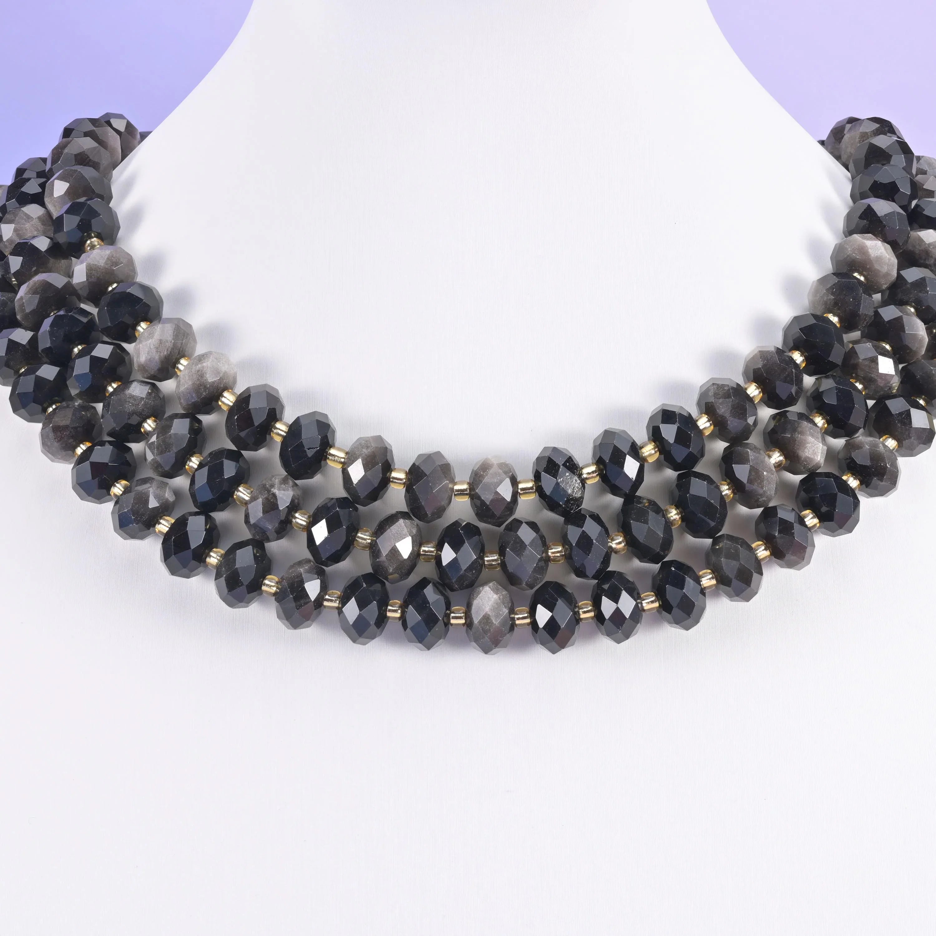 Silver Obsidian Faceted Rondelle Beads Size 6x10mm Jewelry Making 15.5 Inch Strand