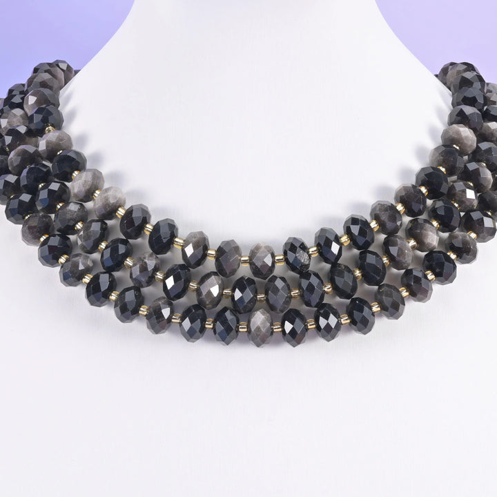 Silver Obsidian Faceted Rondelle Beads Size 6x10mm Jewelry Making 15.5 Inch Strand
