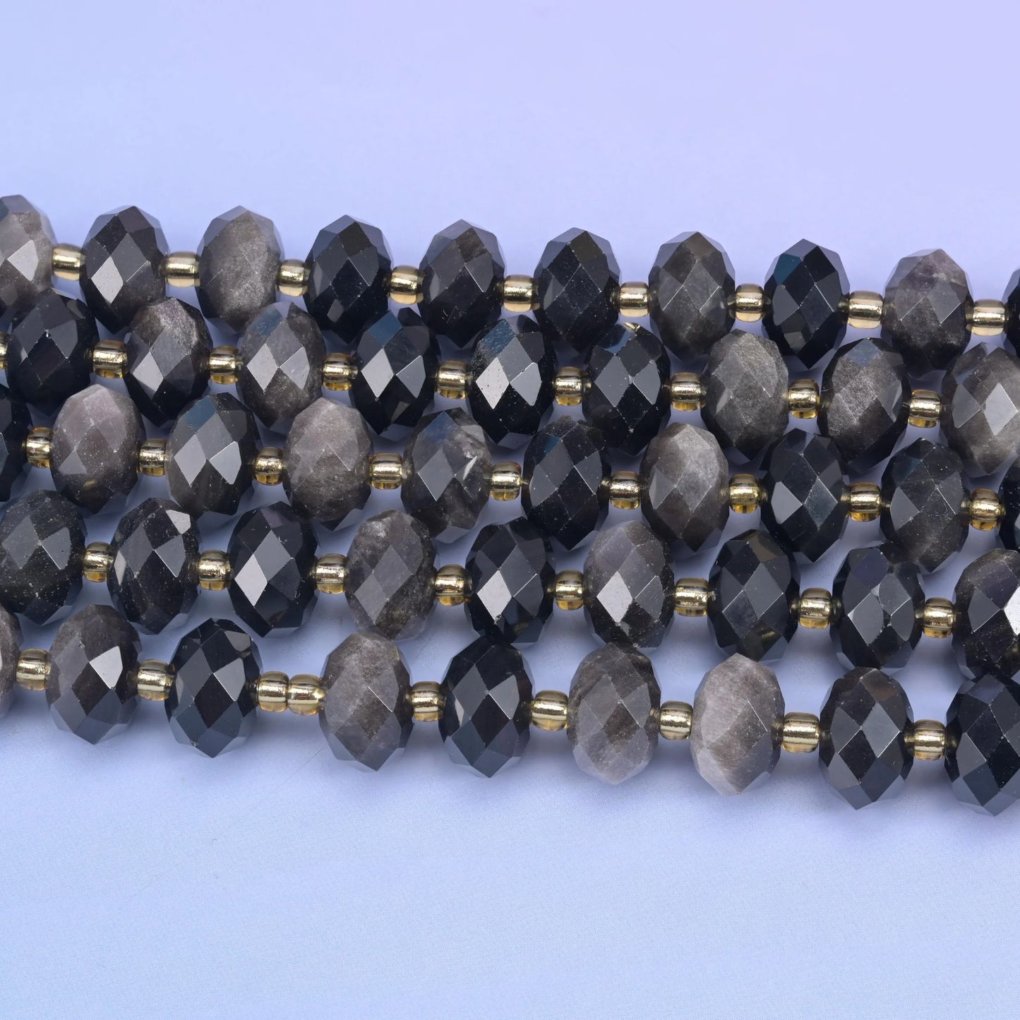 Silver Obsidian Faceted Rondelle Beads Size 6x10mm Jewelry Making 15.5 Inch Strand