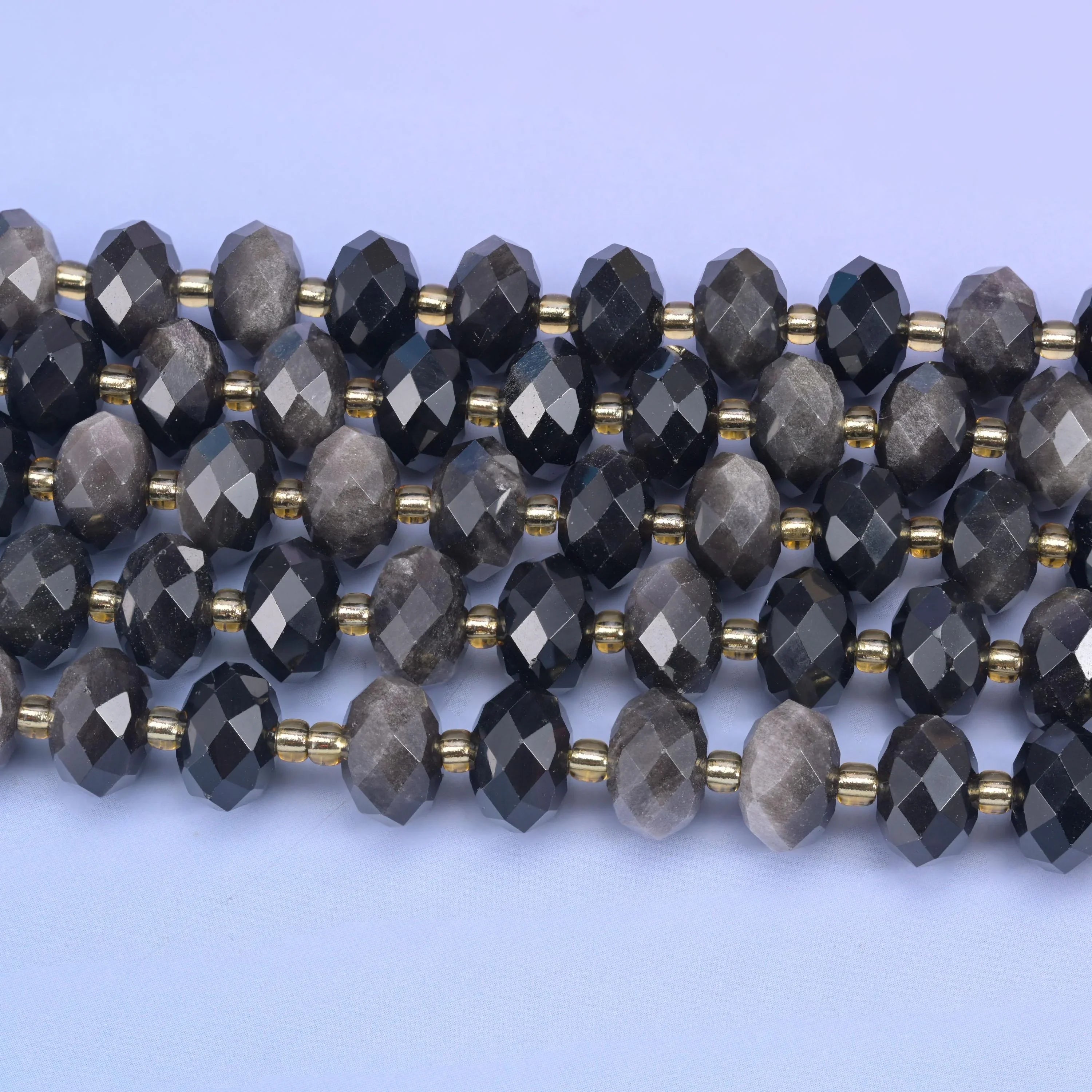 Silver Obsidian Faceted Rondelle Beads Size 6x10mm Jewelry Making 15.5 Inch Strand