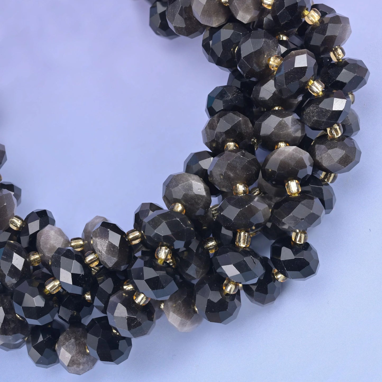 Silver Obsidian Faceted Rondelle Beads Size 6x10mm Jewelry Making 15.5 Inch Strand