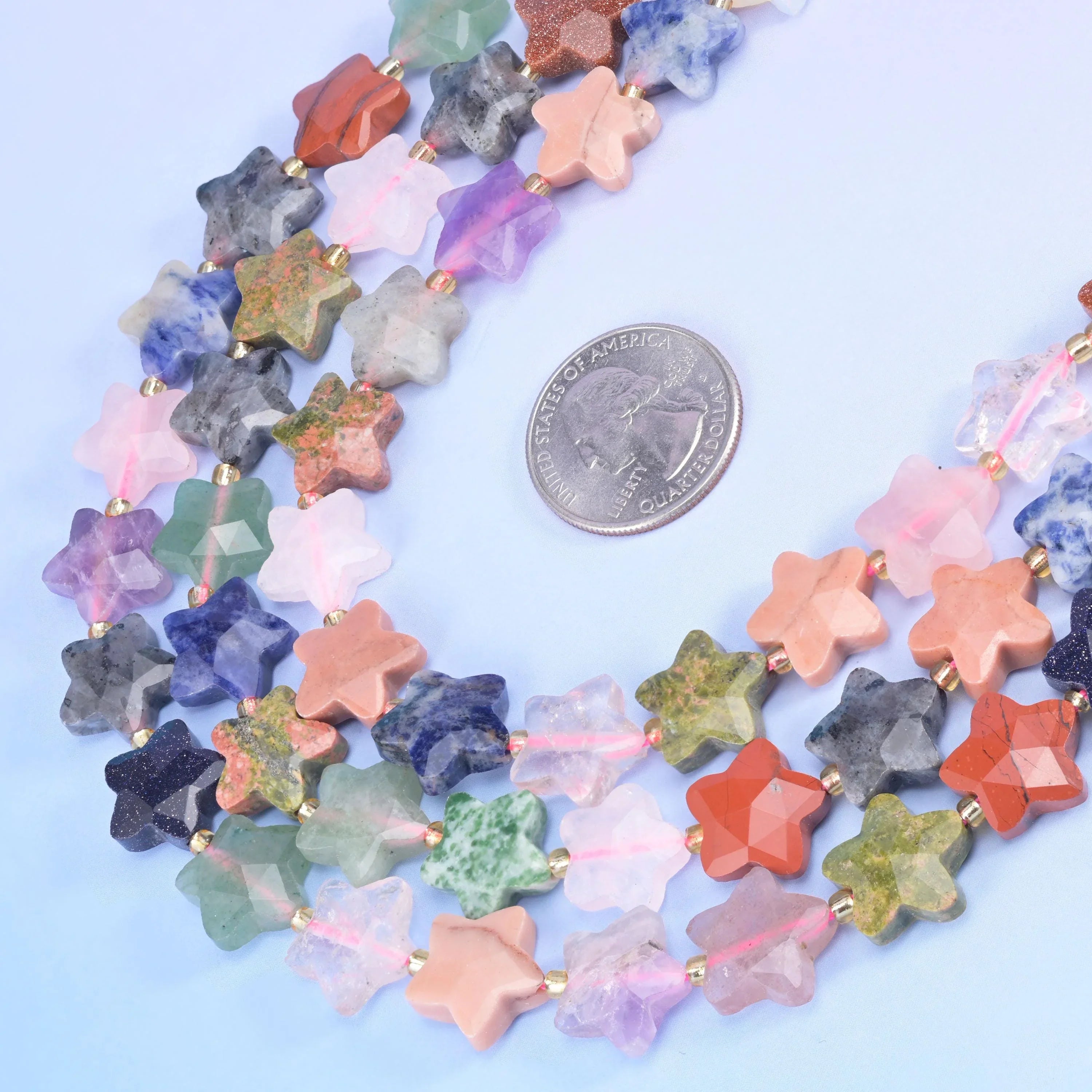 Colorful Assorted Gemstone Faceted Star Beads Size 14mm Jewelry Making 15.5 Inch Strand