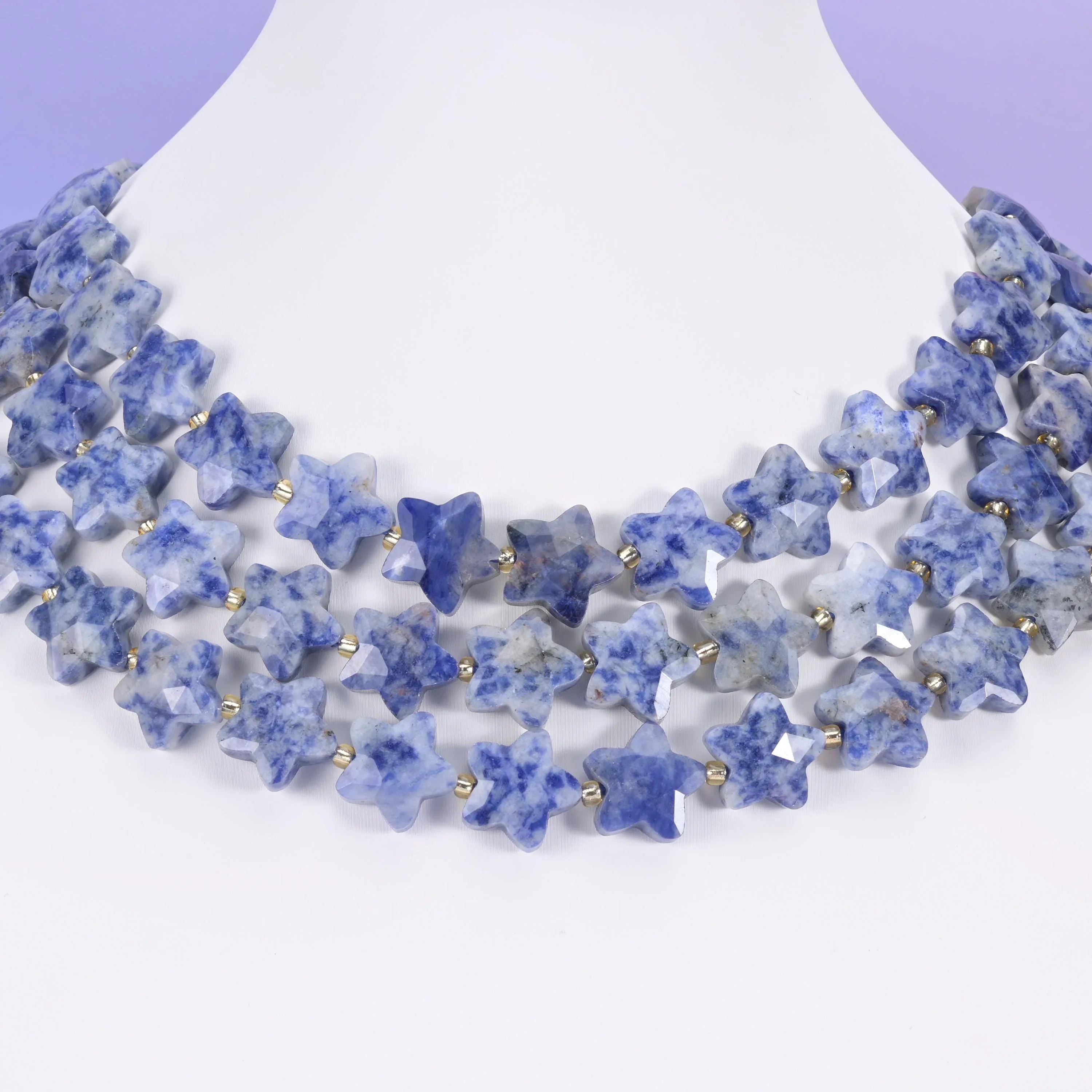 Blue Spot Jasper Faceted Star Beads Size 14mm Jewelry Making 15.5 Inch Strand