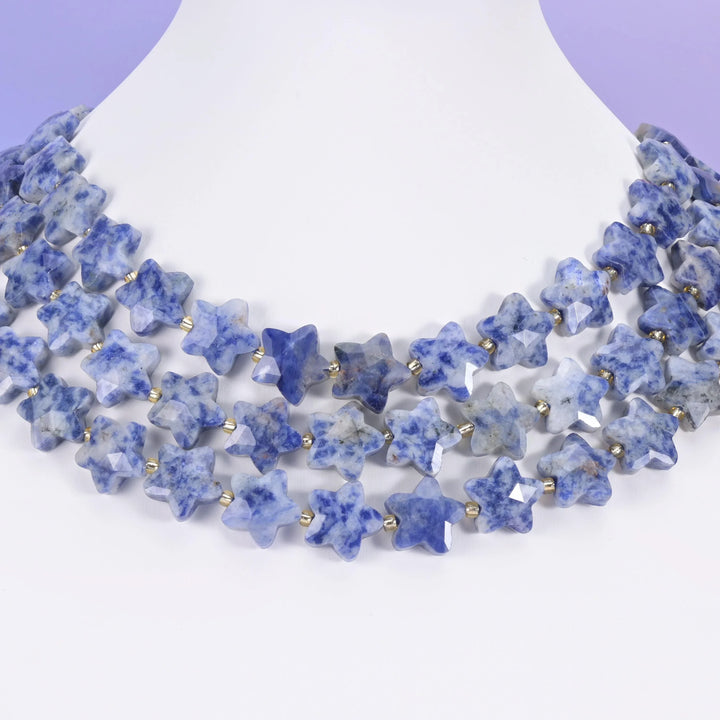 Blue Spot Jasper Faceted Star Beads Size 14mm Jewelry Making 15.5 Inch Strand