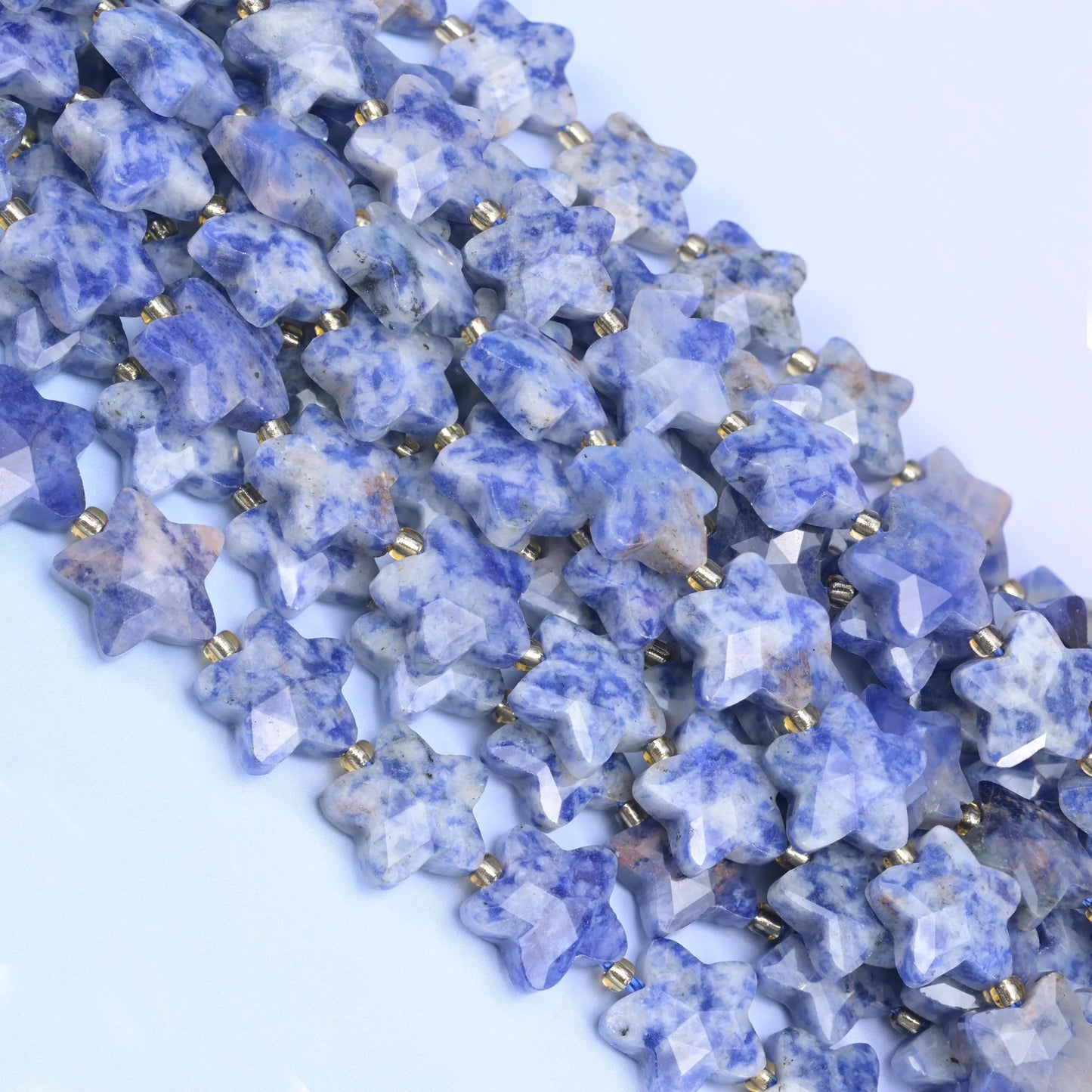 Blue Spot Jasper Faceted Star Beads Size 14mm Jewelry Making 15.5 Inch Strand